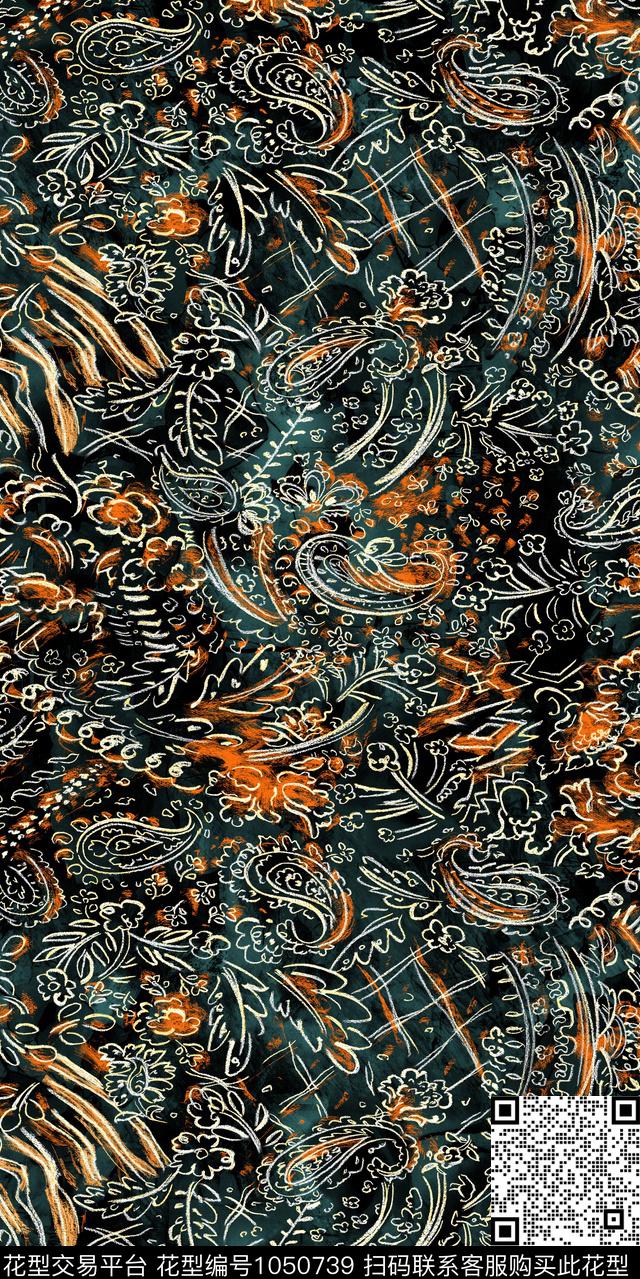 民族风写意手绘纹理数码印花华亿平台下载（图片编号: 1050739） - 瓦栏（Walan）