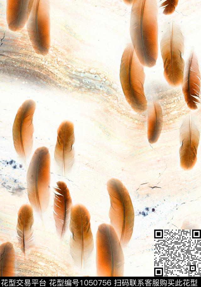 羽毛水墨风笔触数码印花华亿平台下载（图片编号: 1050756） - 瓦栏（Walan）