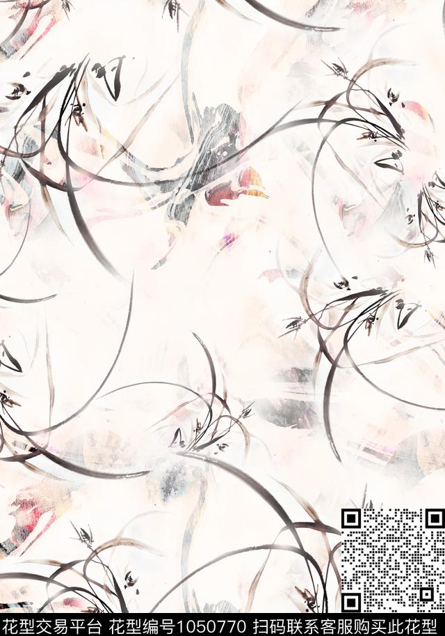 笔触中国风水墨风数码印花华亿平台下载（图片编号: 1050770） - 瓦栏（Walan）