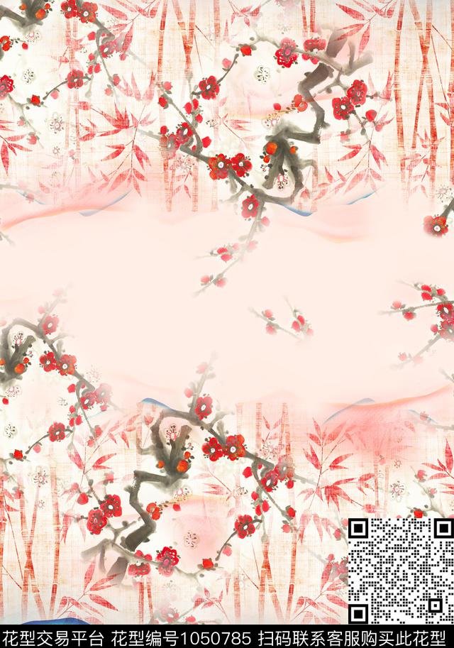 笔触中国风水墨风数码印花华亿平台下载（图片编号: 1050785） - 瓦栏（Walan）