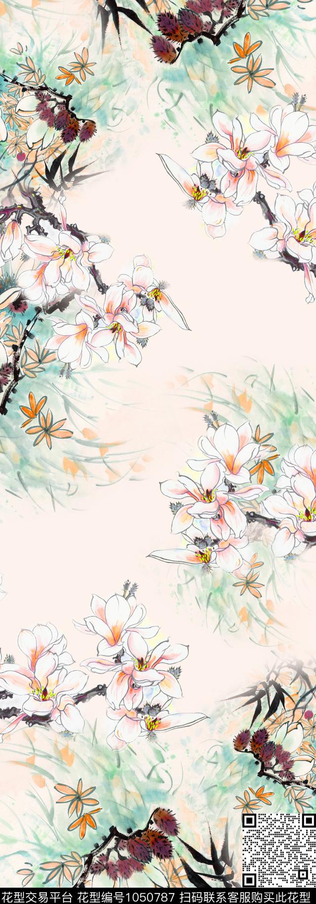 笔触中国风水墨风数码印花华亿平台下载（图片编号: 1050787） - 瓦栏（Walan）