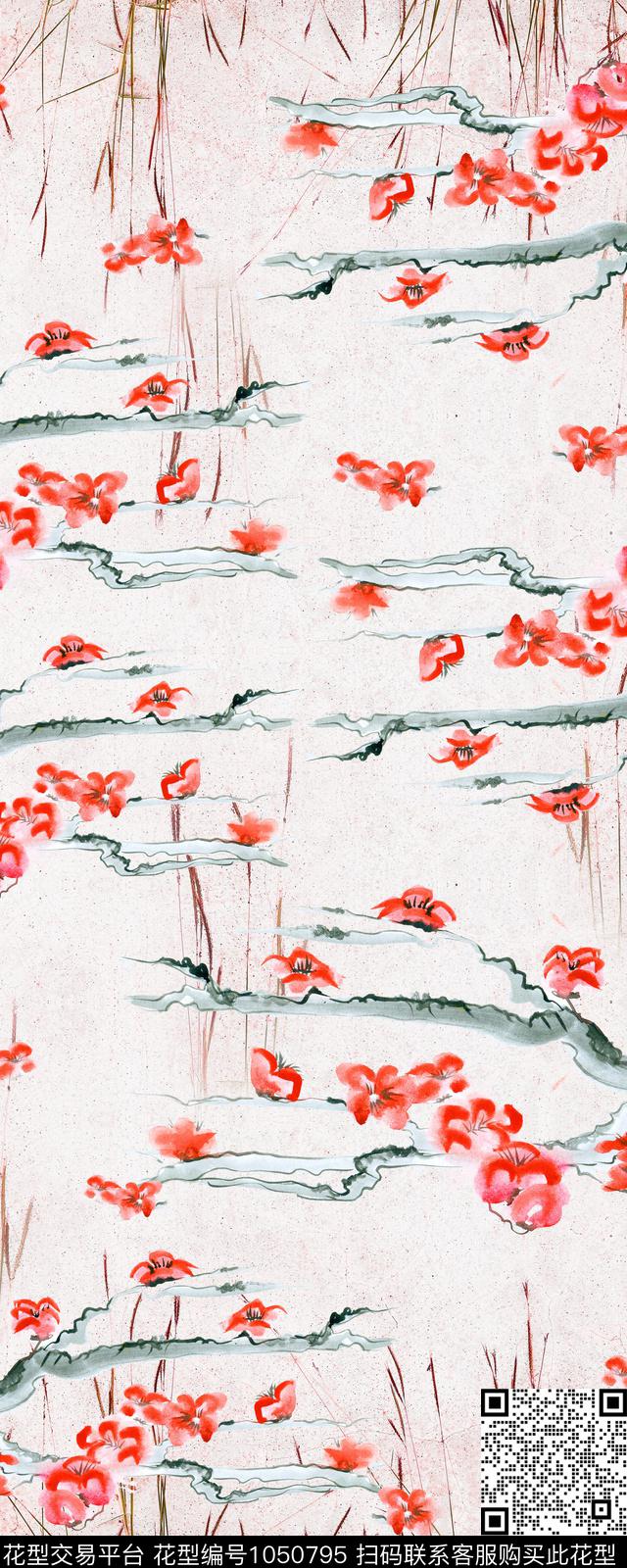 笔触中国风水墨风数码印花华亿平台下载（图片编号: 1050795） - 瓦栏（Walan）