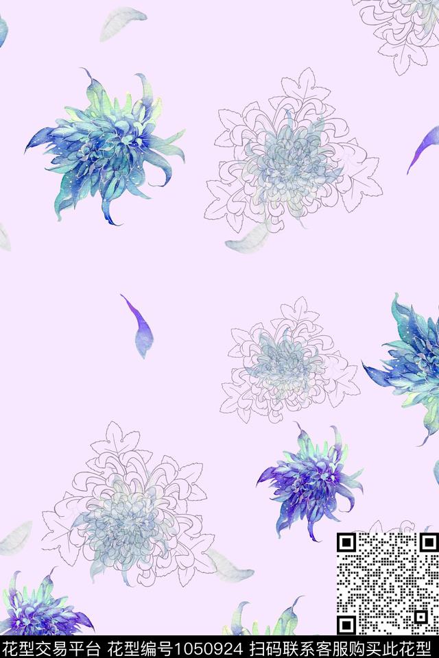花卉女装水彩花卉数码印花华亿平台下载（图片编号: 1050924） - 瓦栏（Walan）
