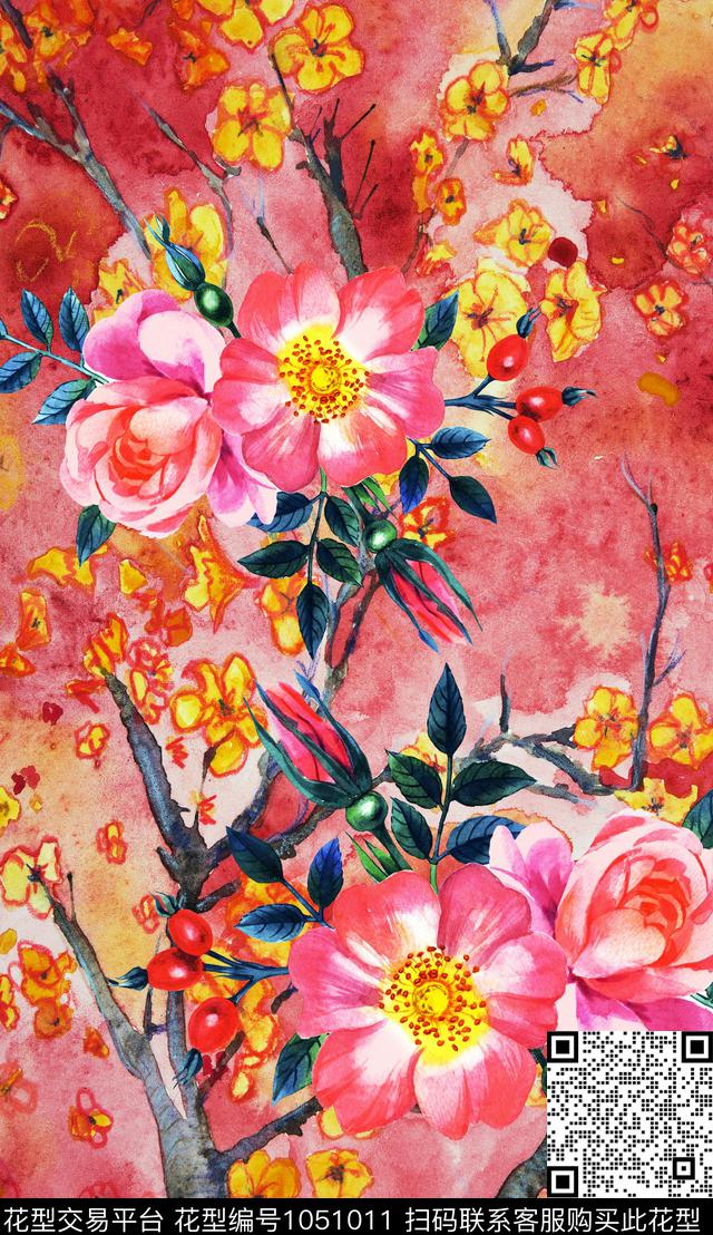 数码华亿平台波西米亚定位花数码印花华亿平台下载（图片编号: 1051011） - 瓦栏（Walan）