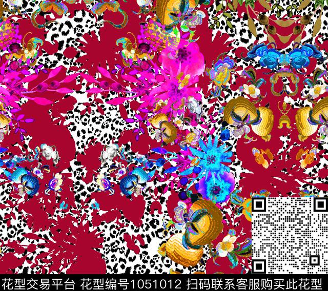 数码华亿平台彩底花卉豹纹数码印花华亿平台下载（图片编号: 1051012） - 瓦栏（Walan）