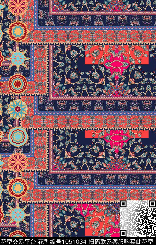 民族风几何复古数码印花华亿平台下载（图片编号: 1051034） - 瓦栏（Walan）