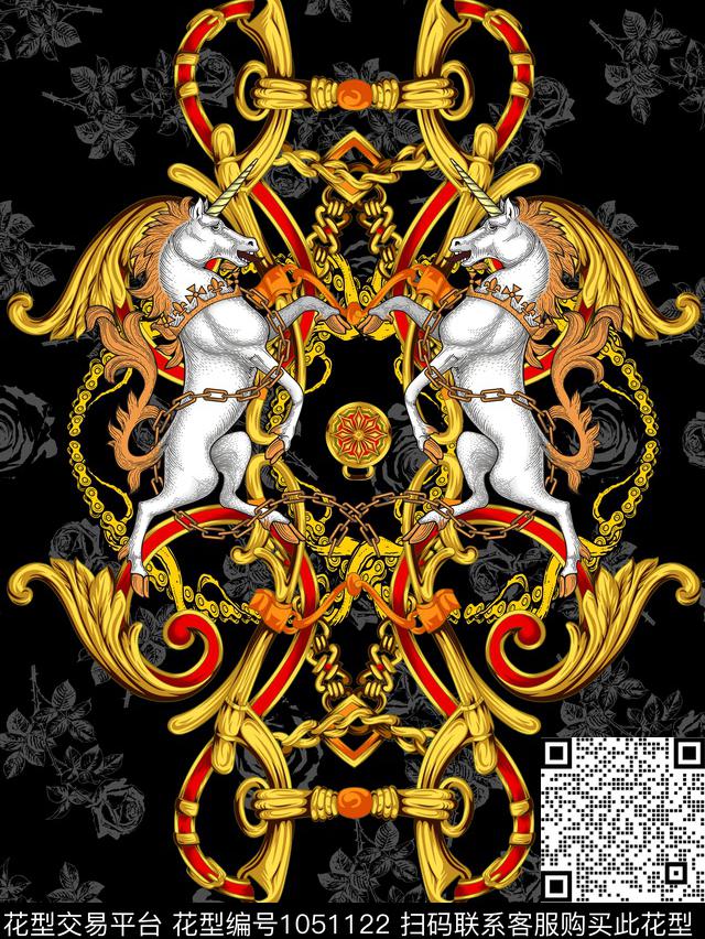 马花卉复古数码印花华亿平台下载（图片编号: 1051122） - 瓦栏（Walan）