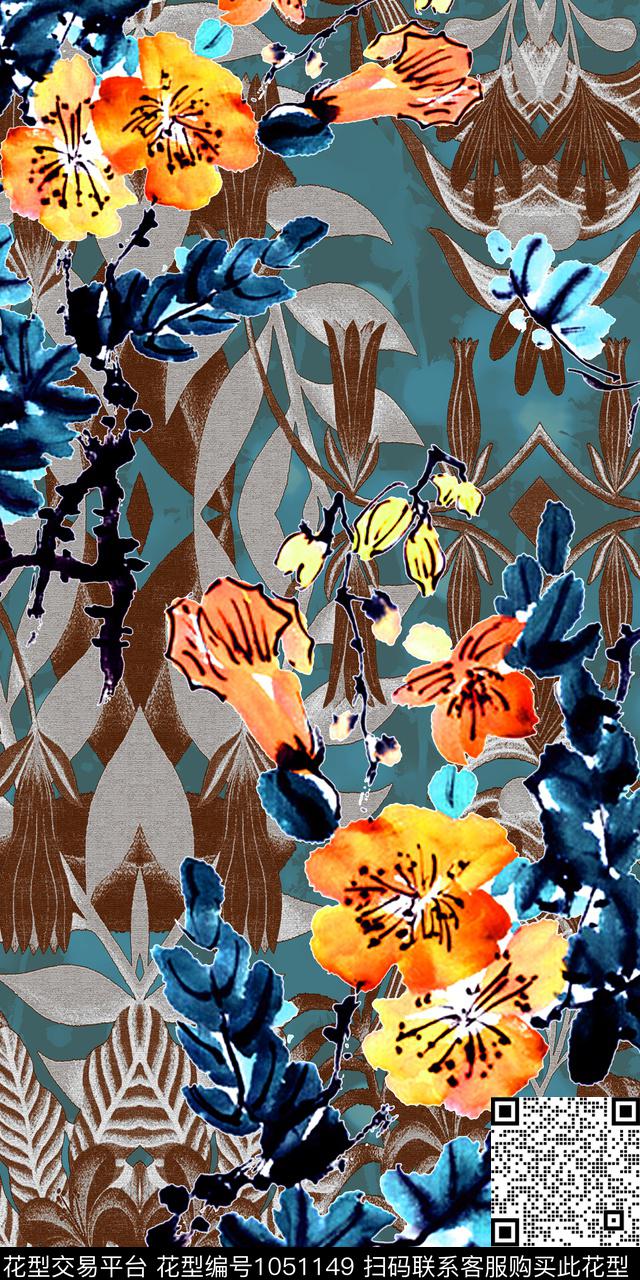 数码华亿平台水彩花卉女装数码印花华亿平台下载（图片编号: 1051149） - 瓦栏（Walan）