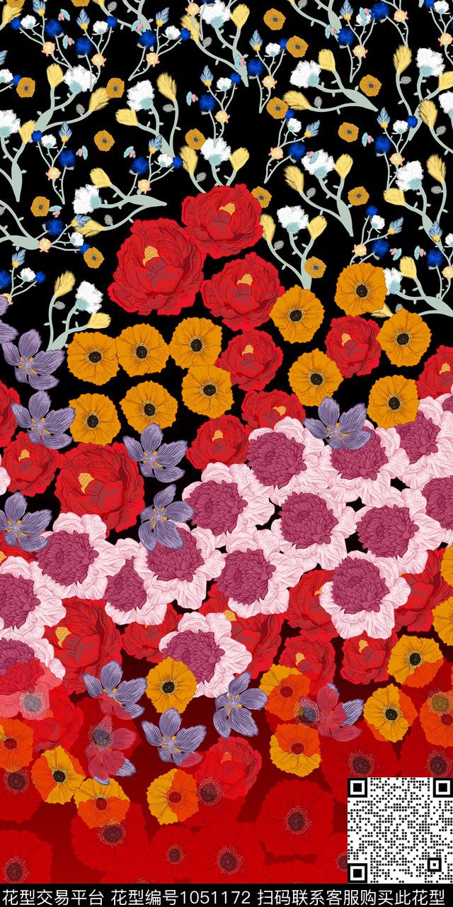 女装渐变花卉数码印花华亿平台下载（图片编号: 1051172） - 瓦栏（Walan）