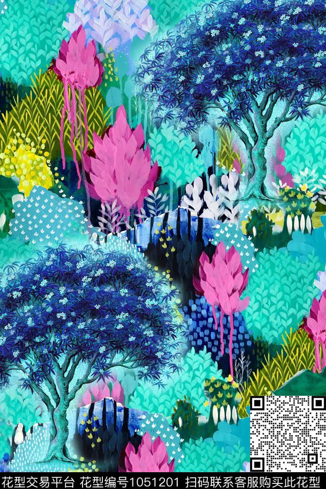 树肌理插画数码印花华亿平台下载（图片编号: 1051201） - 瓦栏（Walan）