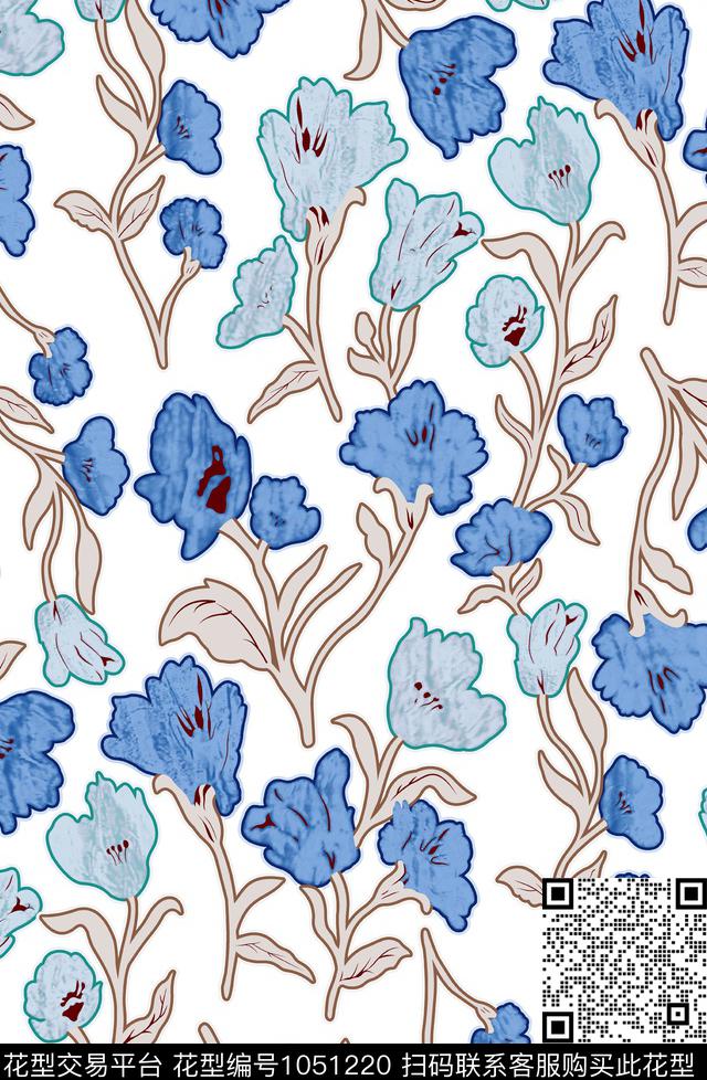 数码华亿平台春夏华亿平台白底花数码印花华亿平台下载（图片编号: 1051220） - 瓦栏（Walan）