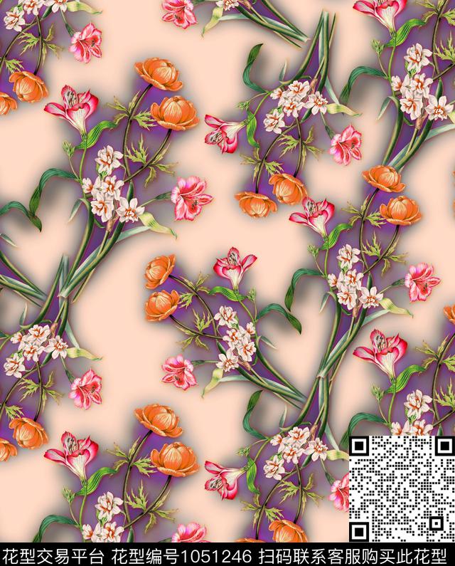 花卉清爽底花卉春夏华亿平台数码印花华亿平台下载（图片编号: 1051246） - 瓦栏（Walan）