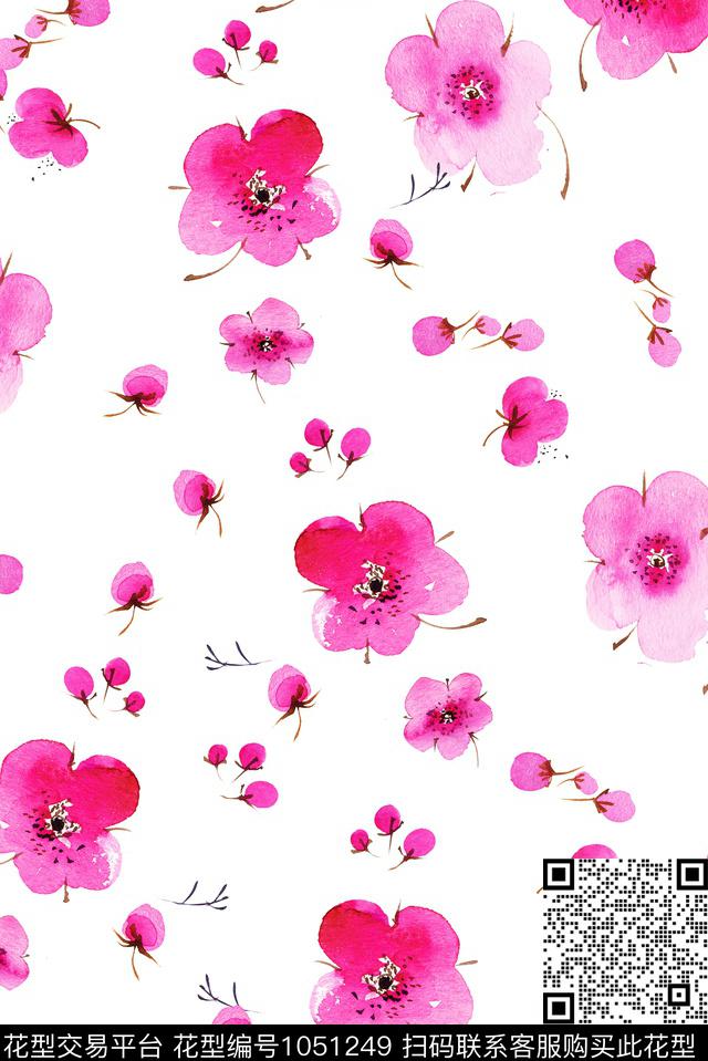 花卉清爽底花卉春夏华亿平台数码印花华亿平台下载（图片编号: 1051249） - 瓦栏（Walan）