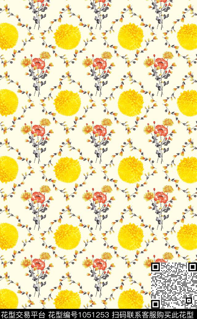 花卉清爽底花卉春夏华亿平台数码印花华亿平台下载（图片编号: 1051253） - 瓦栏（Walan）