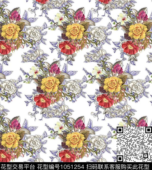 花卉清爽底花卉春夏华亿平台数码印花华亿平台下载（图片编号: 1051254） - 瓦栏（Walan）
