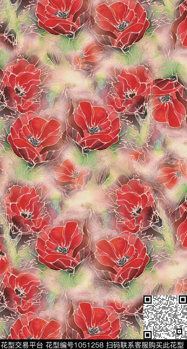 花卉清爽底花卉春夏华亿平台数码印花华亿平台下载（图片编号: 1051258） - 瓦栏（Walan）