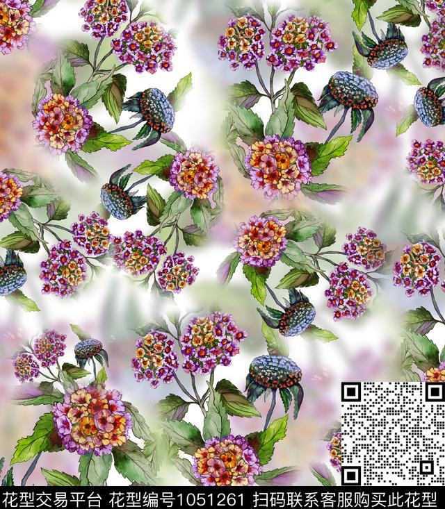 花卉清爽底花卉春夏华亿平台数码印花华亿平台下载（图片编号: 1051261） - 瓦栏（Walan）