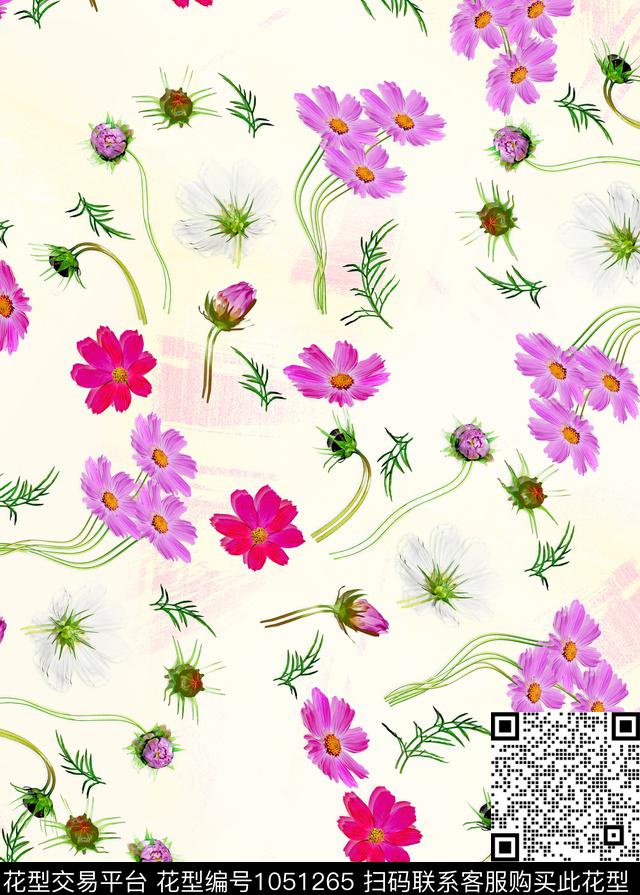 花卉清爽底花卉春夏华亿平台数码印花华亿平台下载（图片编号: 1051265） - 瓦栏（Walan）