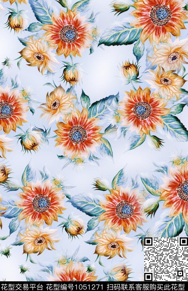 花卉清爽底花卉春夏华亿平台数码印花华亿平台下载（图片编号: 1051271） - 瓦栏（Walan）