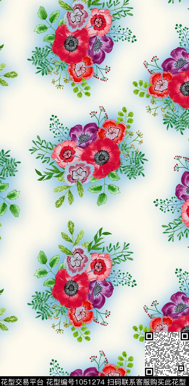 花卉清爽底花卉春夏华亿平台数码印花华亿平台下载（图片编号: 1051274） - 瓦栏（Walan）