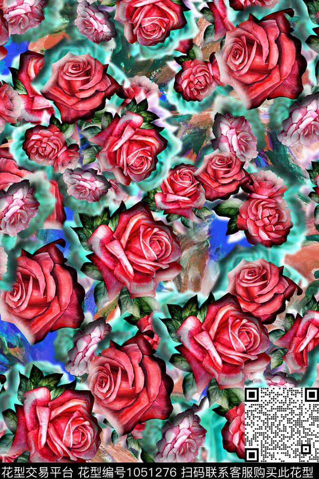 花卉清爽底花卉春夏华亿平台数码印花华亿平台下载（图片编号: 1051276） - 瓦栏（Walan）