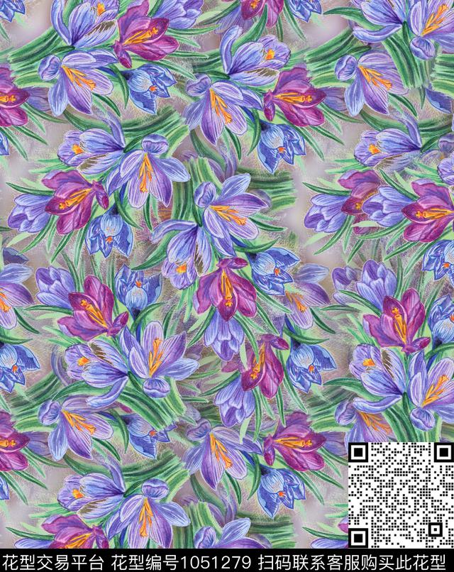 花卉清爽底花卉春夏华亿平台数码印花华亿平台下载（图片编号: 1051279） - 瓦栏（Walan）