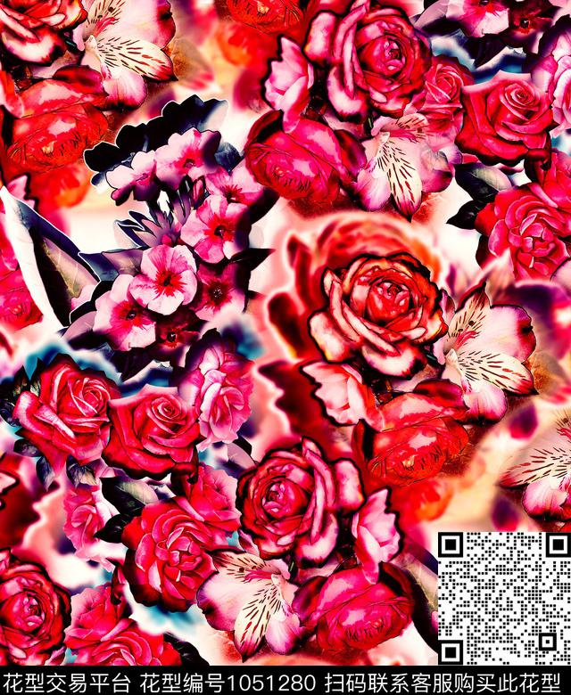 数码华亿平台花卉手绘花卉数码印花华亿平台下载（图片编号: 1051280） - 瓦栏（Walan）