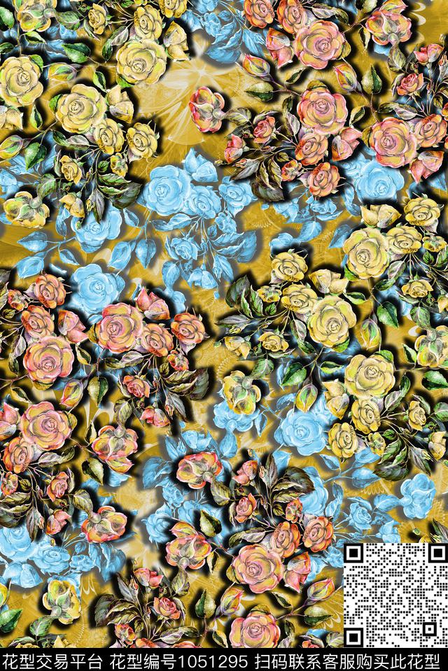 数码华亿平台花卉手绘花卉数码印花华亿平台下载（图片编号: 1051295） - 瓦栏（Walan）