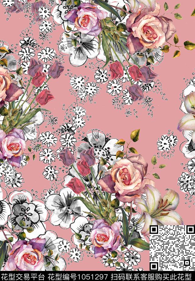 数码华亿平台花卉手绘花卉数码印花华亿平台下载（图片编号: 1051297） - 瓦栏（Walan）