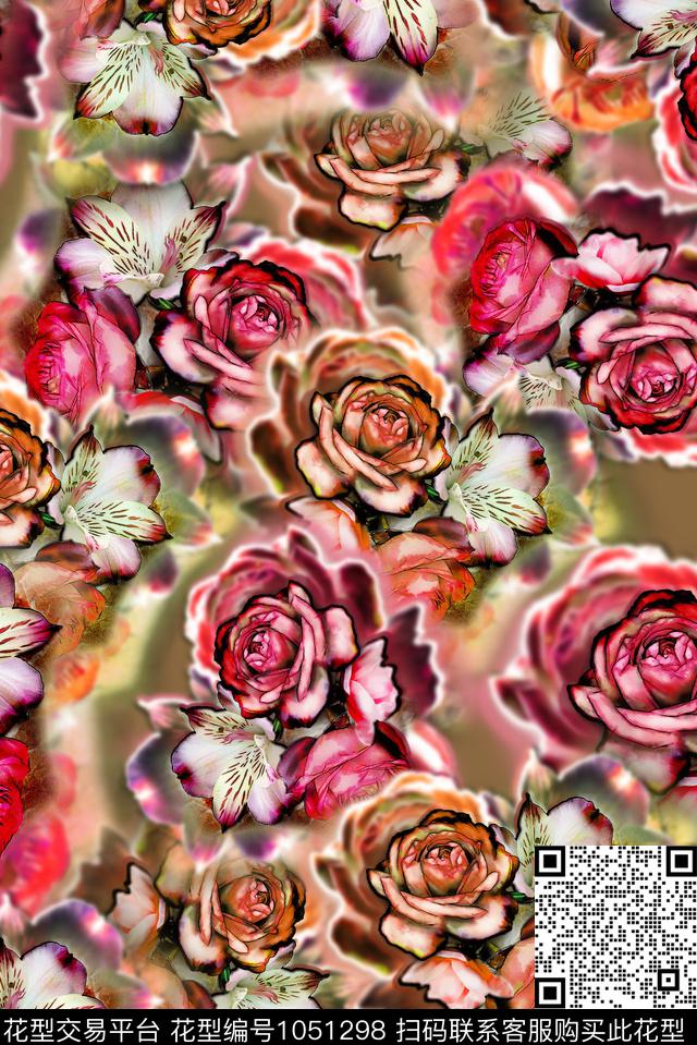 数码华亿平台花卉手绘花卉数码印花华亿平台下载（图片编号: 1051298） - 瓦栏（Walan）