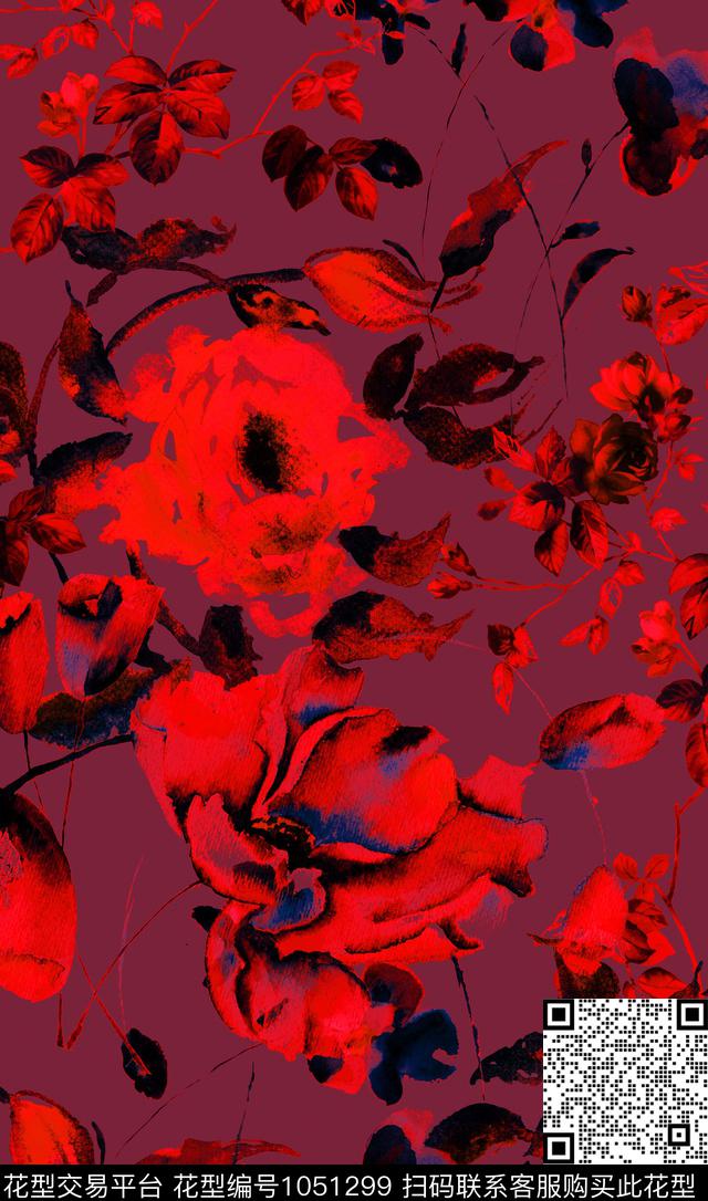 数码华亿平台花卉手绘花卉数码印花华亿平台下载（图片编号: 1051299） - 瓦栏（Walan）