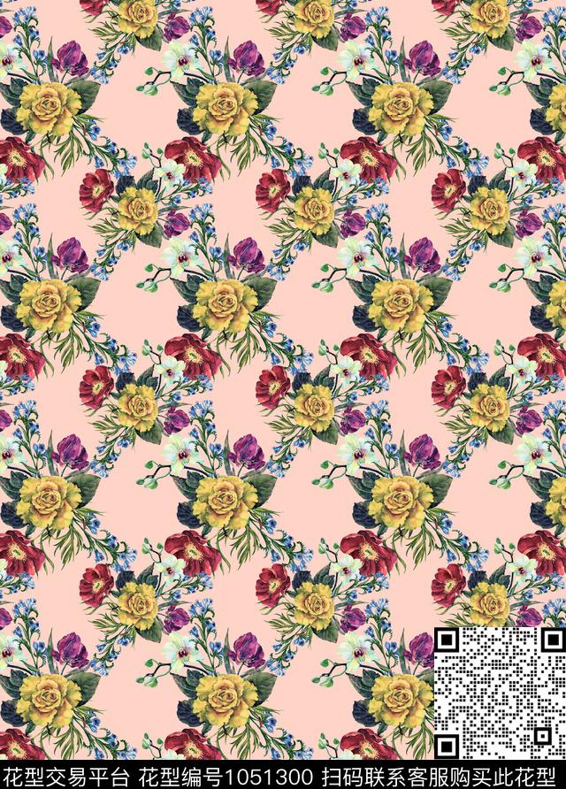 数码华亿平台花卉手绘花卉数码印花华亿平台下载（图片编号: 1051300） - 瓦栏（Walan）