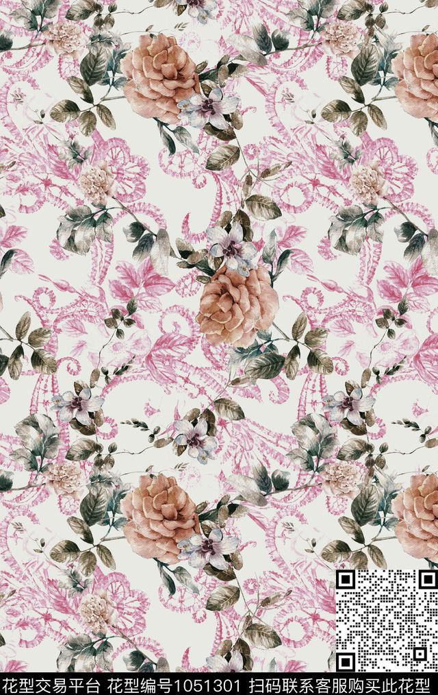数码华亿平台花卉手绘花卉数码印花华亿平台下载（图片编号: 1051301） - 瓦栏（Walan）
