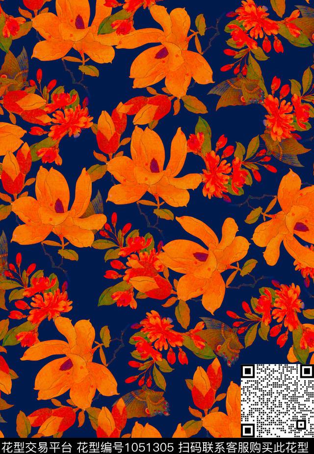数码华亿平台花卉手绘花卉数码印花华亿平台下载（图片编号: 1051305） - 瓦栏（Walan）