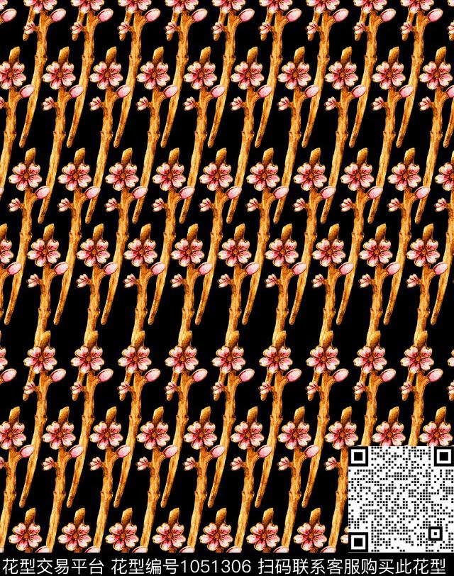 花卉树干清爽底花卉数码印花华亿平台下载（图片编号: 1051306） - 瓦栏（Walan）