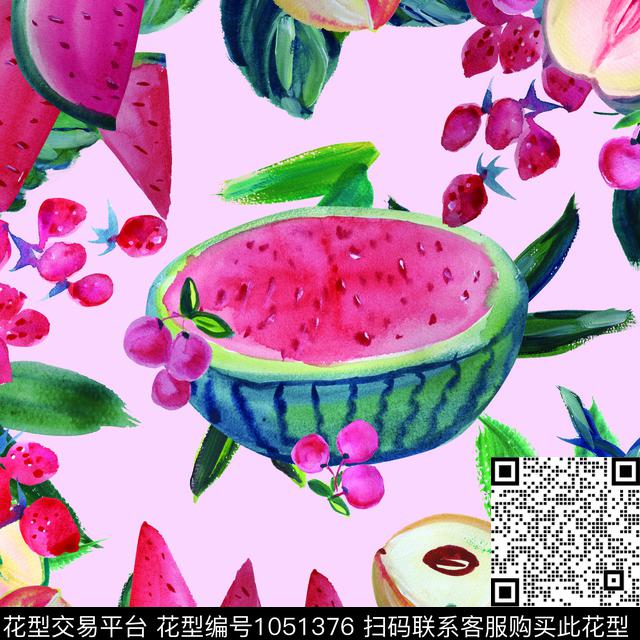 趣味水果方巾数码印花华亿平台下载（图片编号: 1051376） - 瓦栏（Walan）