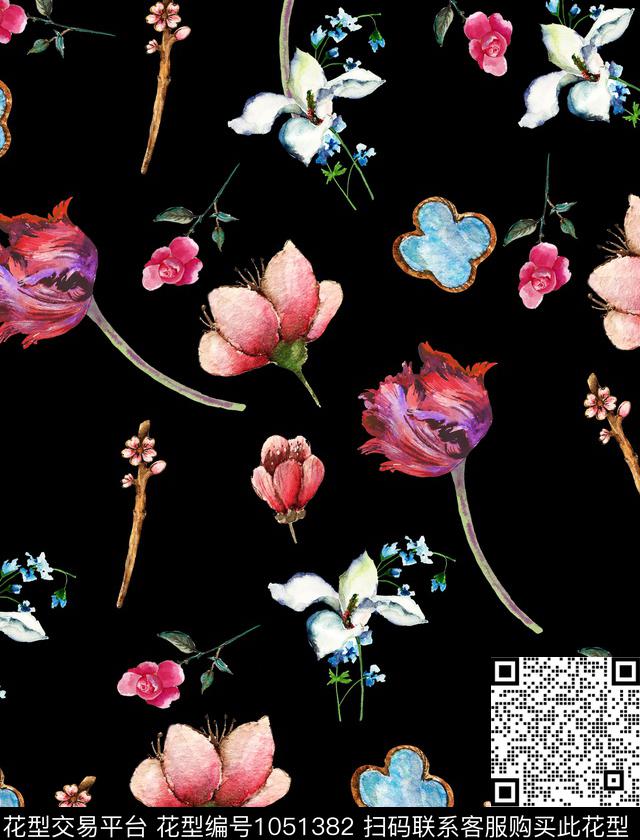 数码华亿平台花卉手绘花卉数码印花华亿平台下载（图片编号: 1051382） - 瓦栏（Walan）