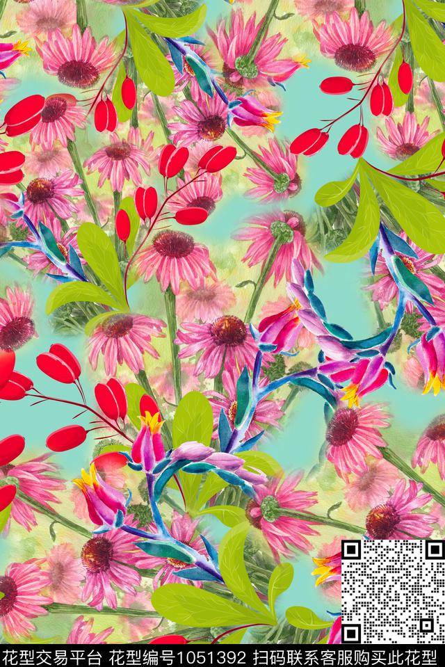 数码华亿平台花卉手绘花卉数码印花华亿平台下载（图片编号: 1051392） - 瓦栏（Walan）