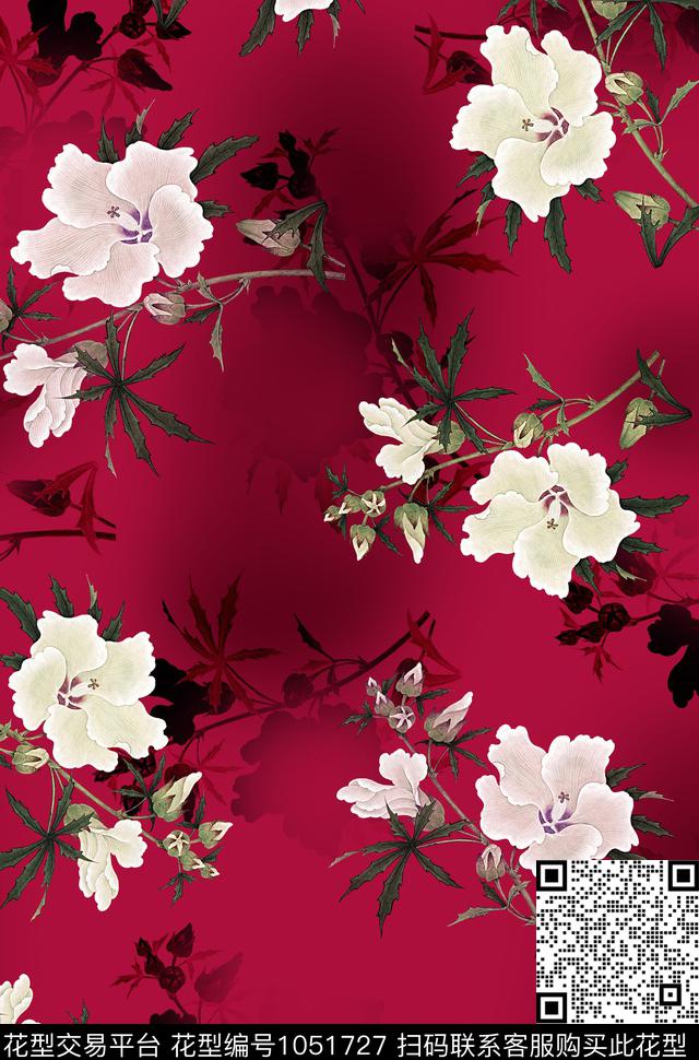 香云纱花卉工笔花卉数码印花华亿平台下载（图片编号: 1051727） - 瓦栏（Walan）