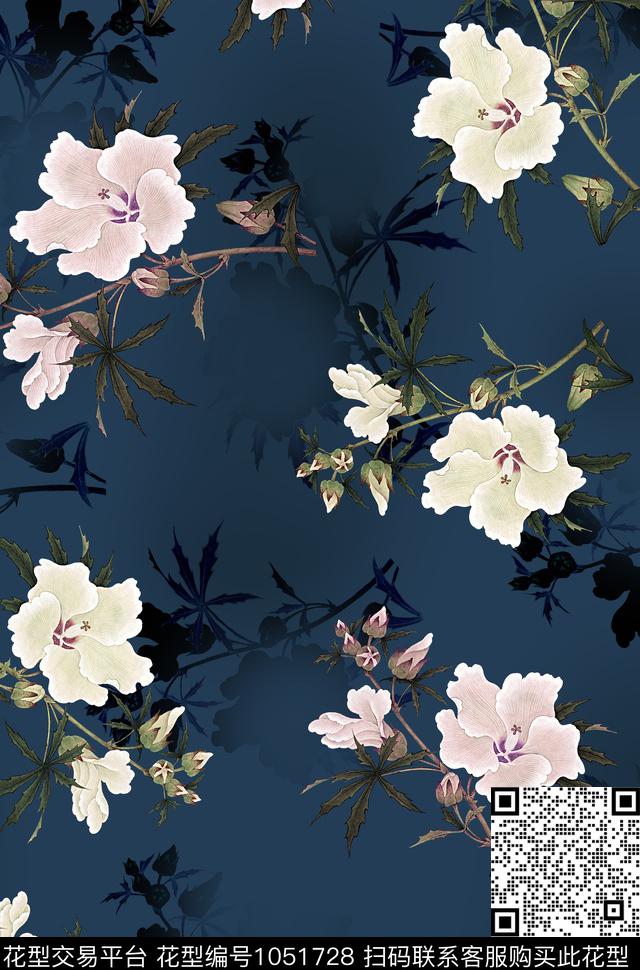 香云纱花卉工笔花卉数码印花华亿平台下载（图片编号: 1051728） - 瓦栏（Walan）