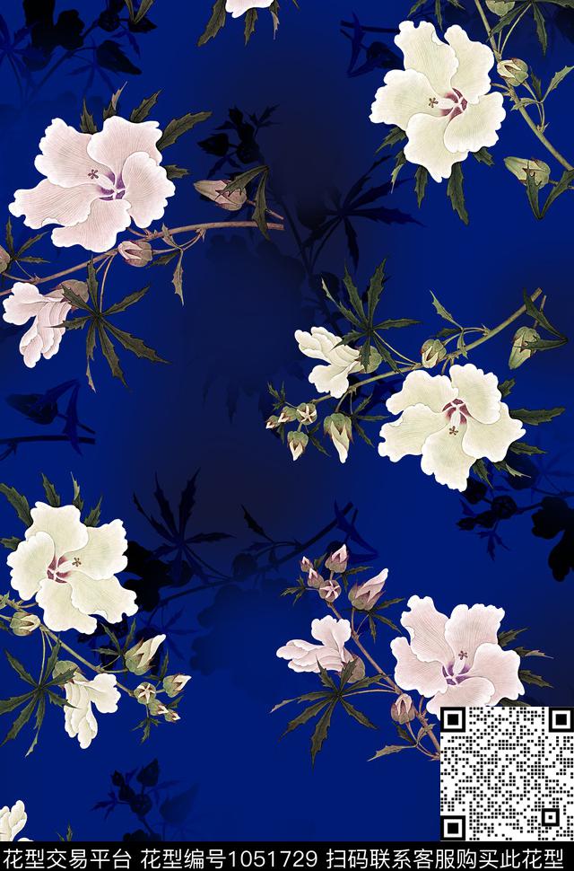 香云纱花卉工笔花卉数码印花华亿平台下载（图片编号: 1051729） - 瓦栏（Walan）