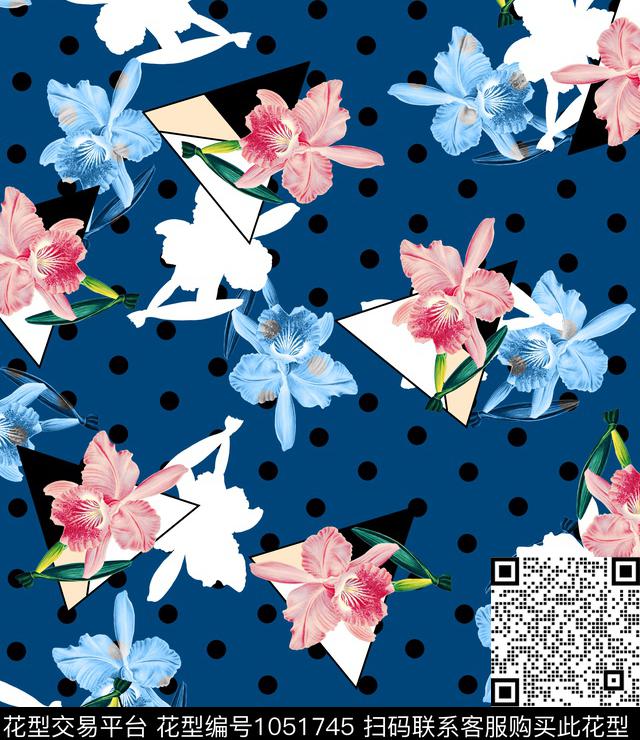 三角形花卉几何数码印花华亿平台下载（图片编号: 1051745） - 瓦栏（Walan）