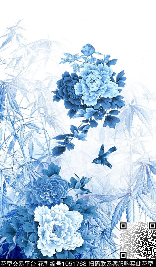 牡丹中国风定位花旗袍数码印花华亿平台下载（图片编号: 1051768） - 瓦栏（Walan）