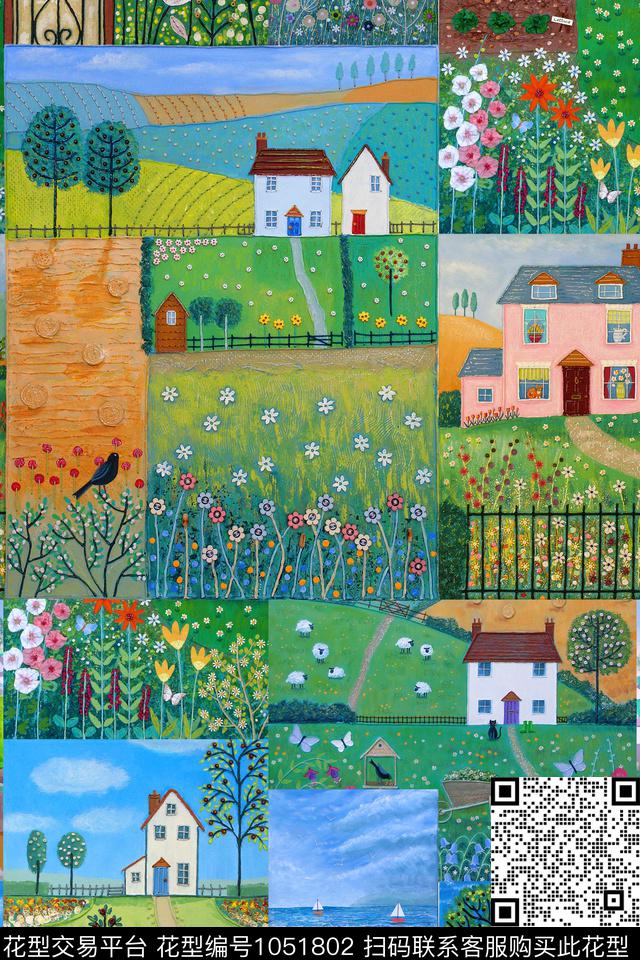 几何风景景观油画华亿平台数码印花华亿平台下载（图片编号: 1051802） - 瓦栏（Walan）