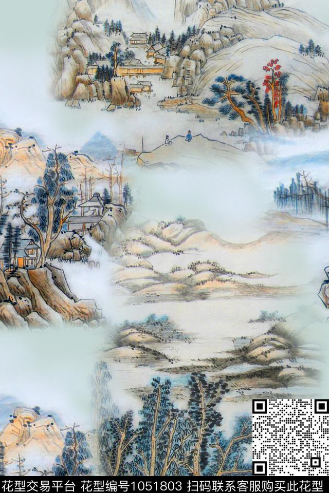 中国风风景景观数码印花华亿平台下载（图片编号: 1051803） - 瓦栏（Walan）