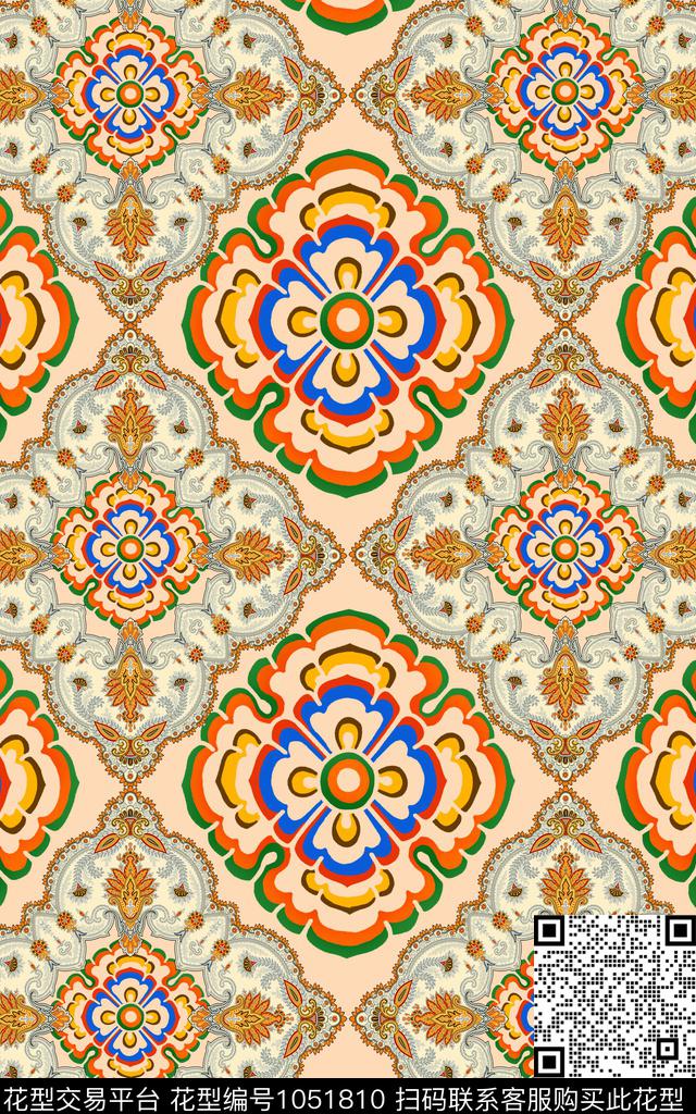 洋阳---民族风欧洲丝绸真丝数码华亿平台数码印花华亿平台下载（图片编号: 1051810） - 瓦栏（Walan）