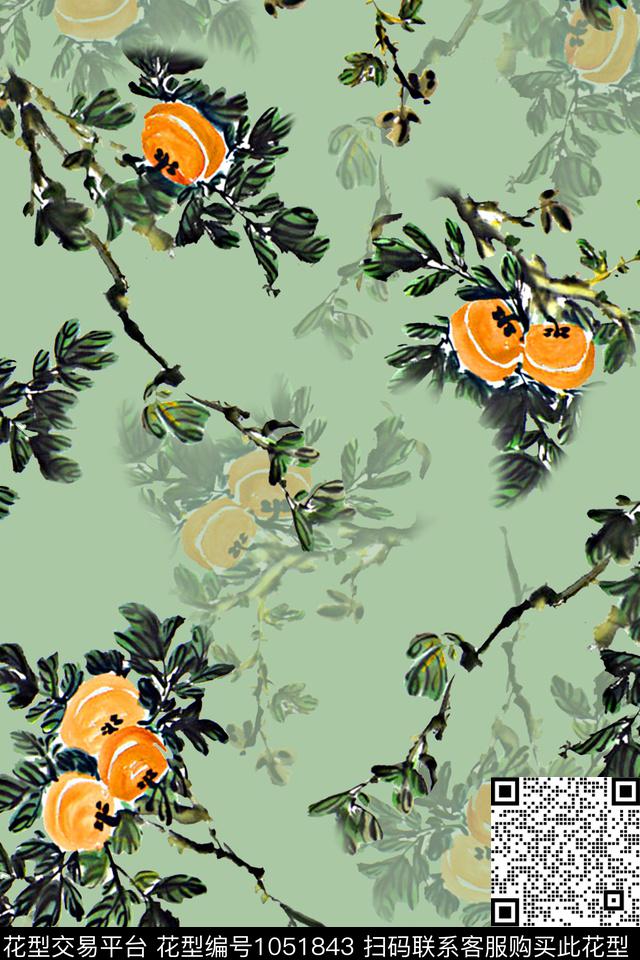 数码华亿平台水果水墨风数码印花华亿平台下载（图片编号: 1051843） - 瓦栏（Walan）