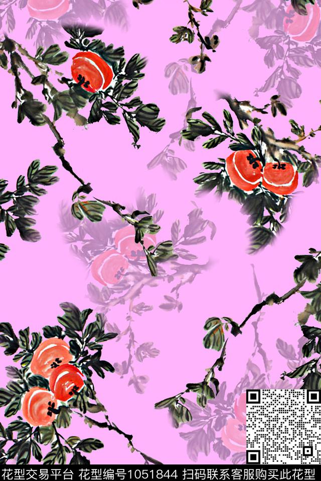 数码华亿平台水果水墨风数码印花华亿平台下载（图片编号: 1051844） - 瓦栏（Walan）