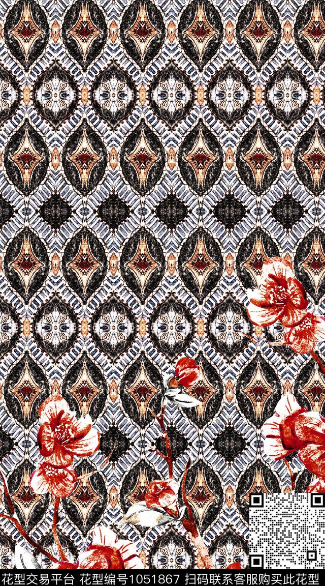 数码华亿平台民族风抽象数码印花华亿平台下载（图片编号: 1051867） - 瓦栏（Walan）