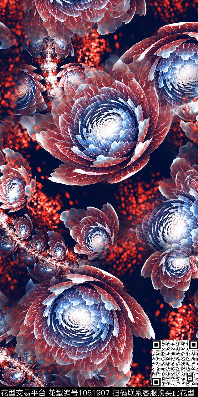 抽象花卉几何数码印花华亿平台下载（图片编号: 1051907） - 瓦栏（Walan）